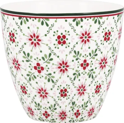 Produktbild von Greengate Latte Cup Becher NENNE Weiß mit Blumen Kaffeebecher