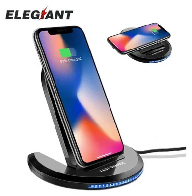 Produktbild von ELEGIANT Kabellose Ladestation 10W – Verstellbares Qi Schnellladegerät mit LED-Anzeige | Kontaktlose Smartphone-Ladestation für iOS & Android