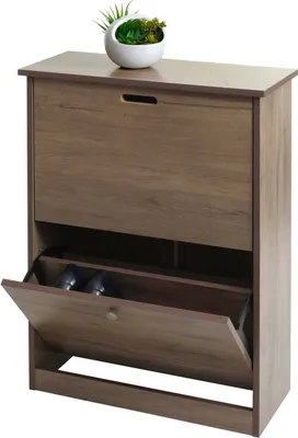 Zdjęcie produktu dla Wywrotka do butów HWC-K45, szafka na buty, półka na buty, 81x60x25cm 2 klapy, MDF z paulowni ~ szaro-brązowy