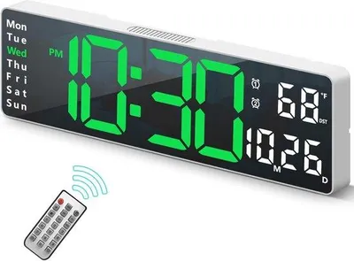 Immagine prodotto di Orologio da parete digitale, modello da tavolo, con telecomando. Grande orologio digitale a LED, colore verde