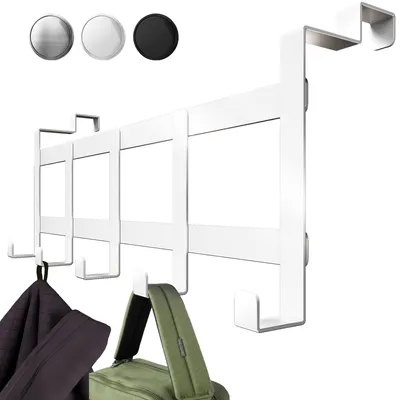 Produktbild von Aurelia Home Türgarderobe zum Aufhängen, Weiß - Edelstahl-Garderobe für die Türinnenseite, stabile Türhaken für die Rückseite der Tür
