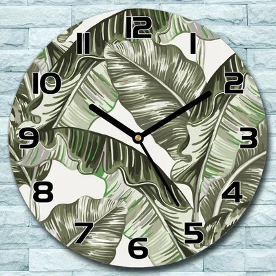 Produktbild von Wanduhr aus Glas Rund fi 30 Bananenblätter Kunst Quarz Deko Schlafzimmer Büro