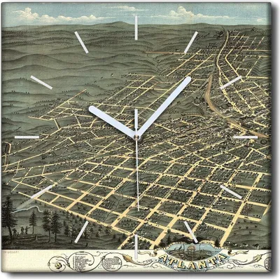 Produktbild von Coloray Uhr auf Leinwand 30x30 cm Wand Uhr Dekoration Wohnzimmer Segeltuch weiße Zeiger -Stadtkarte Georgia.