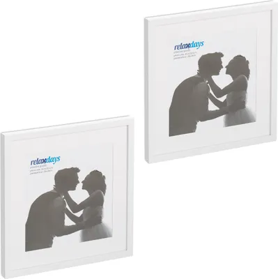 Image de Lot de 2 cadres Relaxdays, 38,5 x 38,5 cm, carrés, cadres photo, à accrocher ou à poser, avec passe-partout, blancs