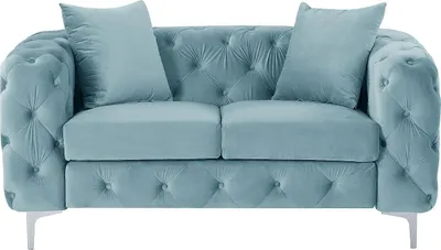 Produktbild von Chesterfield 2-Sitzer Sofa aus hellblauem Velours - EDWINA
