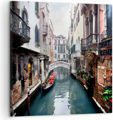 Produktbild von Bild auf Leinwand - Leinwandbild - Boot Brücke Tourismus Venedig - 50x50cm - Wand Bild - Wanddeko - Leinwanddruck - Bilder - Kunstdruck - Wanddekoration - Leinwand bilder - Wandkunst - AC50x50-2157