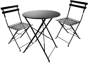 Produktbild von Bistro-Set aus Metall für Garten, Balkon und Terrasse, schwarze Bistrogarnitur 3-teilig 2 Stühle 1 runder Tisch, Balkonmöbel Set klappbar, wetterfest