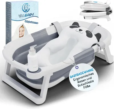 Produktbild von Faltbare Babybadewanne mit Panda Kissen, bis 2 Jahre, für Reise, rutschfest