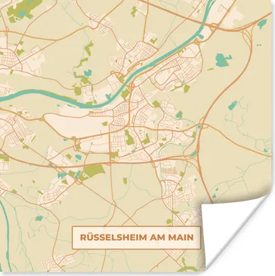Produktbild von MuchoWow® Poster Karte - Rüsselsheim am Main - Karte - Vintage - Stadtplan 100x100 cm - Babyzimmer