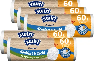 Produktbild von 5x Swirl Zugband Müllbeutel 60L ( 8 stk./ Rolle )