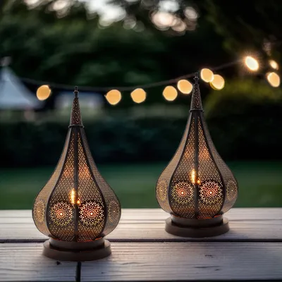 Produktbild von 2er Set Orientalische Laterne aus Metall Ezana Schwarz 36cm | Marokkanische Gartenlaterne für draußen oder innen | Marokkanisches Orientalisches Windlicht Gartenwindlicht hängend oder zum hinstellen