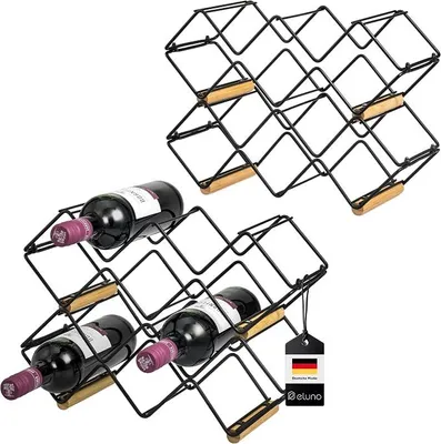 Productafbeelding van Wijnrek, set van 4, geschikt voor 20 flessen, van metaal en bamboe, stapelbaar (ongeveer 39 x 14,5 x 15 cm (breedte/hoogte/diepte))