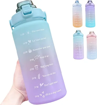 Produktbild von Trinkflasche Sport, Große Wasserflasche Auslaufsicher mit Zeitmarkierung und Strohhalm, Trinkflasche für Fahrrad,  Gym, Heim, Büro, Angeln, Outdoor, Grün, 2L