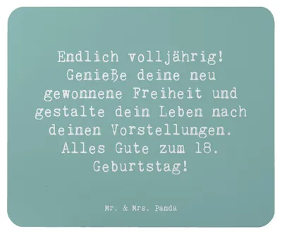 Produktbild von Mr. & Mrs. Panda Mouse Pad Spruch 18. Geburtstag Freiheit - Meeresbrise - Geschenk, mousematte, Mousepad, Alter, handgefertigte Produkte, Träume und Wünsche, pc mauspad