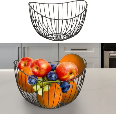 Produktbild von Cepewa Obstkorb - Metall - schwarz - rund - 26 x 17 x 24 cm