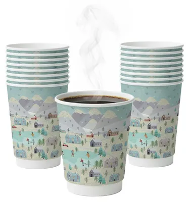 Produktbild von Papierbecher mit Grasmotiv „Winter“, 400 ml, 20 Stück
