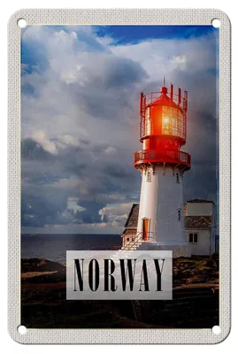 Produktbild von Blechschild Reise 12x18cm Norwegen Leuchtturm Gewitter Meer Schild