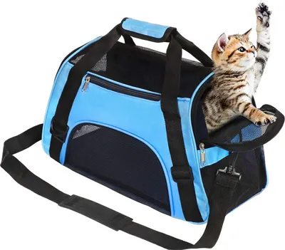 Produktbild von Optizium Hundetransportbox - Blau - L - 52 x 24.5 x 33 cm - Hundebox Hundetasche Katzenbox Autotransportbox Soft-Sided Airline- faltbar