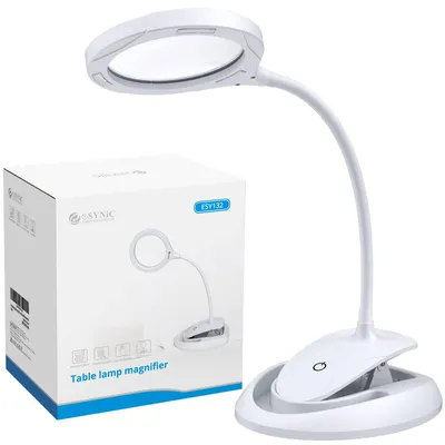 Produktbild von eSynic Lupenleuchte LED 2 in 1 Lupe 5X 10X Lupenlampe Schreibtischlampe Lupe mit Licht und Ständer mit 3 Helligkeit einstellbar für Arbeiten Lesen Reparatur Heimwerker – Weiß