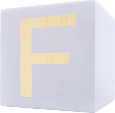 Imagen del producto de Dado de madera con la letra "F", 5 x 5 cm, color blanco