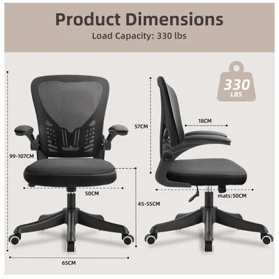 Image de Chaise de bureau ergonomique, avec accoudoirs, pivotante, réglable en hauteur (10 cm), respirante, idéale pour une utilisation à domicile