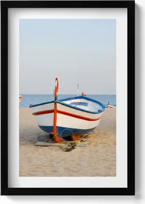 Produktbild von Boote am Strand– Wandbild mit Rahmen – Gerahmtes Bild  – Wanddekoration – 40x60 cm –  Schwarz