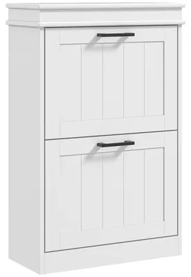 Image de Étagère à chaussures étroite - Armoire à chaussures avec portes rabattables - Étagères réglables - 54 x 24 x 82,5 cm - Idéale pour les entrées et les petits espaces - Blanche