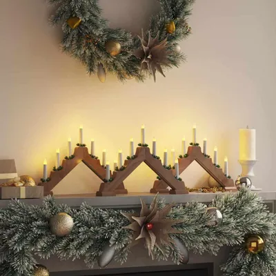 Produktbild von CLORIS Weihnachtskerzenbrücke mit 7 LEDs 3 pcs Braun 39,5 x 5 x 29 cm - Weihnachtsgirlanden 42019702