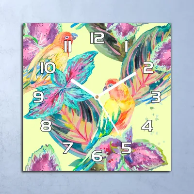 Produktbild von Deko Glasuhr Wanduhr 30x30 Bunte Papageien Quarz Küchenuhr Bürouhr