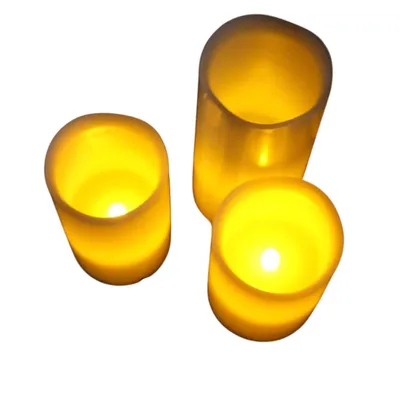 Immagine prodotto di Meisterhome® Set di 3 candele LED - Candele LED - Candele senza fiamma Rustik - Grigio - Luce tremolante bianco caldo - Con telecomando e timer