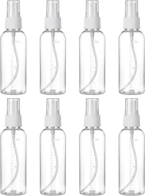 Imagen del producto de Botellas de viaje de 100 ml, paquete de 8 unidades, transparentes, con escala, para líquidos