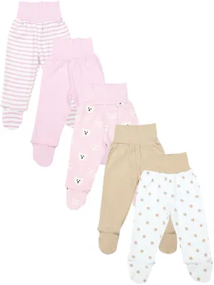 Zdjęcie produktu dla Spodnie dla niemowląt TupTam unisex z nogawkami, kolorowe, zestaw 5 sztuk, kolor: beżowy_gwiazdki_paski_misie, rozmiar: 68