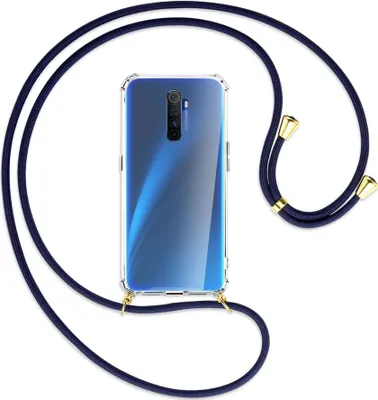 Produktbild von Handykette Backcover-Schutzhülle mit Band (Metall goldfarben) für Realme X2 Pro - dunkelblau