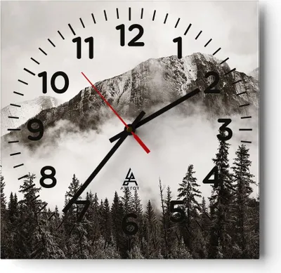 Produktbild von Wanduhr - Quadrat - Glasuhr - Nebel Berg Wald - 40x40cm - Schleichendes Uhrwerk - Lautlos - zum Aufhängen bereit - Dekoration Modern - Wanddekoration aus Glas - C4AC40x40-4936
