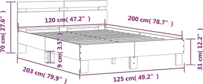 Produktbild von vidaXL Bettgestell mit Kopfteil Grau Sonoma 120x200 cm Holzwerkstoff