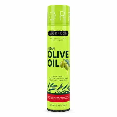 Produktbild von Morfose Vegan Olive Oil Haarspray 300 ml – Styling-Spray mit Olivenöl für natürlichen Glanz und ein gepflegtes Haarfinish, KI-generiertes Bild