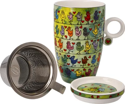 Produktbild von Goebel James Rizzi Birds on a Love Wire Teetasse mit Deckel und Sieb