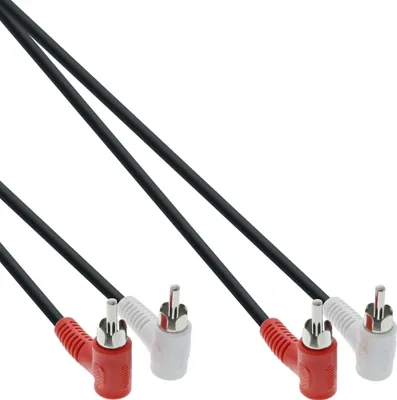 Produktbild von InLine Cinch Kabel, 2x Cinch, Stecker / Stecker gewinkelt, 1,2m, Stecker, Stecker, 1,2 m, Schwarz