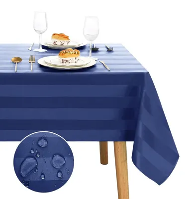 Obrázok produktu pre Obrus, umývateľný, pruhovaný, tmavomodrej farby, 140 x 280 cm, polyester, vodeodolný