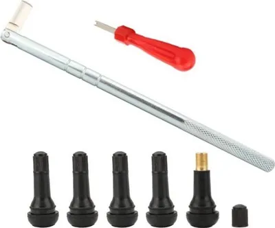 Produktbild von Ventilabzieher-Set – 1 Ventilabzieher + 5 schlauchlose Ventile – Langlebig – Universell – Reifenwartung