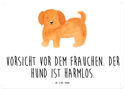 Produktbild von Mr. & Mrs. Panda Schild Hund Flauschig DIN A4 - Weiß - Geschenk, wandtafel, Hunde, Hundeliebe, Blechschild, Sprüche, Wandbild, Witzig, Türschild, Niedlich, tafel