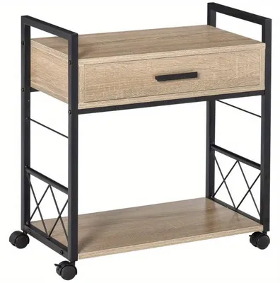 Image de Table d'appoint – Chariot de service mobile et table de rangement avec tiroir et structure robuste