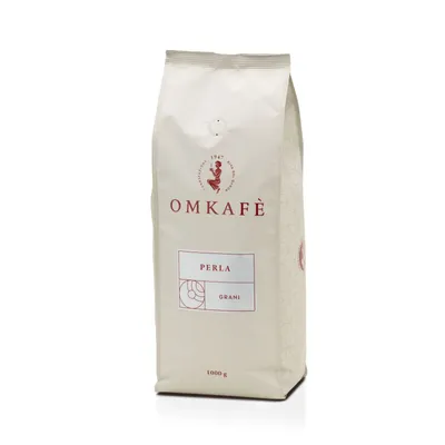 A bag of Omkafe Espresso Perla coffee beans.