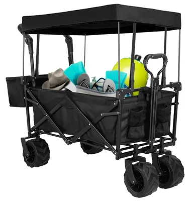 Immagine prodotto di Carrello pieghevole - Carrello trasportabile - Carrello robusto - Carrello da spiaggia - Parasole removibile