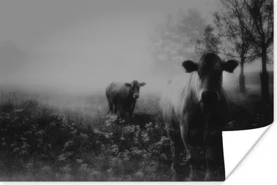 Produktbild von MuchoWow® Poster Kühe - Blumen - Nebel 90x60 cm - Schlafzimmer