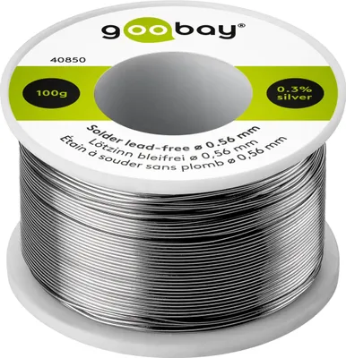 Produktbild von Goobay Lötzinn bleifrei, ø 0,56 mm, 100 g - Zusammensetzung: 0,3 % Silber, 0,7 % Kupfer, 96,5 % Zinn, Flußmittelanteil: 2,5 %, Schmelzpunkt 217° C
