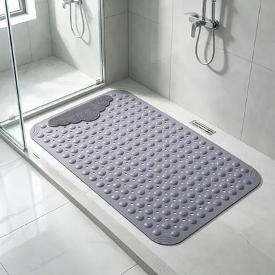 Productafbeelding van Antislip douchemat, 50 x 80 cm, antislip badmat met zuignappen, comfortabele douchemat met massagefunctie, antislip douchemat, wasbaar in de machine, grijs