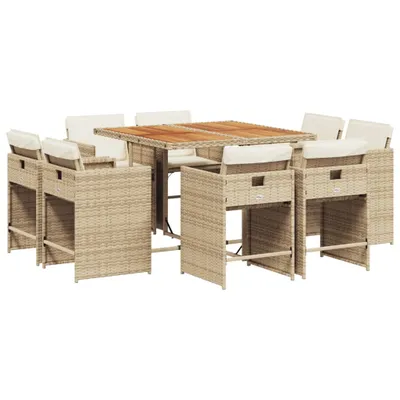 Produktbild von vidaXL 9-tlg. Garten-Essgruppe mit Kissen Beige Poly Rattan