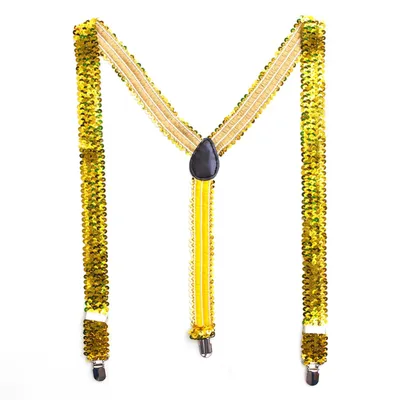 Produktbild von Party Factory Pailletten Hosenträger, gold Glitzer, 50-90cm, für Damen und Herren, Glamour Accessoire, bis 195cm Körpergröße