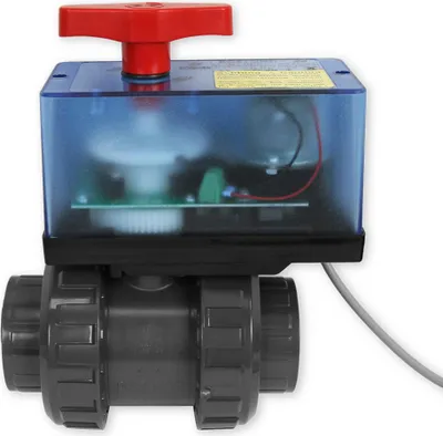 Imagen del producto de Kit de control solar SC01 con válvula de bola de 2 vías, modelo S6, DN40, y conexión de manguera de PVCU de 50 mm de diámetro, compatible con alimentación de 230 VAC